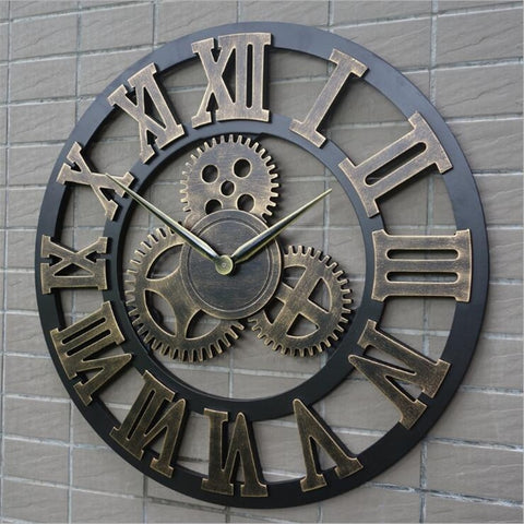 Retro Industrial Wind Gear Wooden Wall Clock